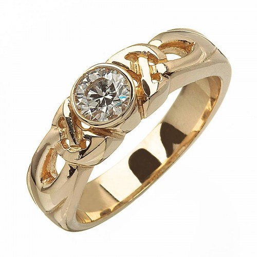 Yellow Gold Diamond Ring with Trinity - 14K Gold Diamond Jewelry